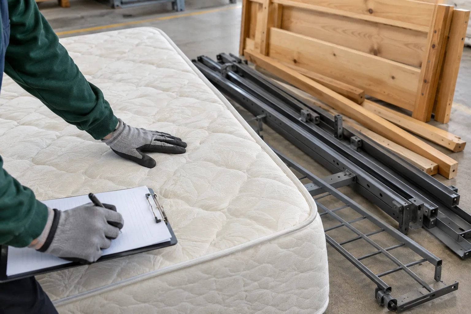 Crew preparing mattress recycling